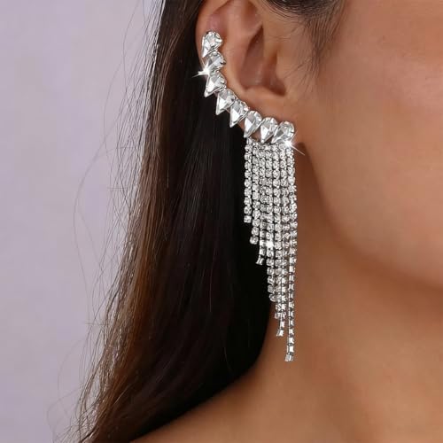 Crystal Ear Cuff Earrings for Women Rhinestone No Piercing Crystal Sparkly Ear Cuff Statement Earrings Wedding Party Jewelry - style: Right B