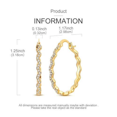 NARMO 925 Sterling Silver Hoop Earrings for Women Hypoallergenic Lightweight Simple Huggie Hoop Earrings Twisted Hoop Earrings Colorful Cubic Zirconia Hoop Earrings Rainbow Hoop Earrings - color: Gold CZ