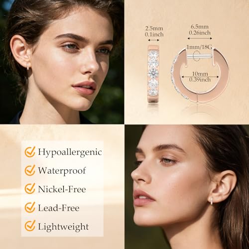 Limerencia Hypoallergenic Implant Grade Titanium G23 Huggie Hoop Earrings, 5A Cubic Zirconia Pure Titanium F136 Hoops for Women Sensitive Ears - color: Rose Gold