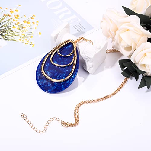 MOLOCH Long Necklace For Women Geometry Teardrop Acrylic Circle Pendant Necklace Statement Boho Acetate Resin Necklace Minimalist Gift - color: royal blue