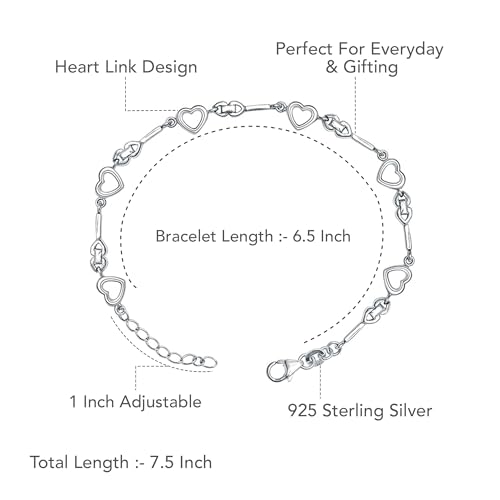 LeCalla 925 Sterling Silver Bracelet Jewelry Gift | Lightweight Italian Design Adjustable Love Bracelet | Link Chain with Lobster Claw Clasp Bracelet for Women Daughter Friendship Bracelet - color: Connecting Heart Station