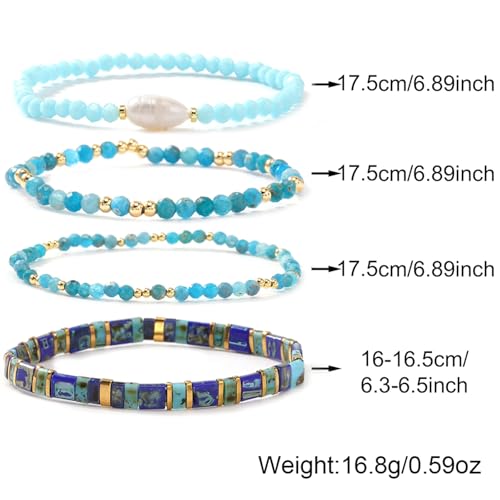 Tila Flat Beaded Stretch Bracelet for Women,Bohemian Friendship Bead Bracelets Handmade Stack Boho Jewelry Accessory for Everyday Wear, Vacation and Friend Gifts - color: blue