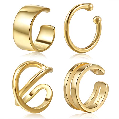 CHIC & ARTSY 925 Sterling Silver Ear Cuffs for Women, Non Piercing Clip On Cartilage Cuffs, Adjustable Fake Conch & Helix Earrings, Gold Plated & Oxidized Various Styles - color: ear cuff #5