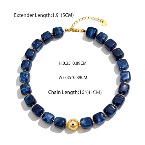 Chunky Beaded Necklace for Women Boho Colorful Statement Choker Necklaces Summer Beach Resin Jewelry Accessories - color: Navy Blue