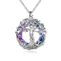 TOUPOP Tree of Life Necklace Gifts for Women 925 Sterling Silver Family Tree Pendant with Crystal Birthday Irish Jewelry Gifts for Women Her Wife Mom - color: 01-White Gold-Purple Crystal