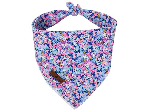 Lionet Paws Spring Summer Oxalis Dog Bandana Washable Cotton Handkerchief Scarf Triangle Blue Flower Bandana for Small Medium Dogs Girl Boy - color: Blue Floral, size: Small (Pack of 1)