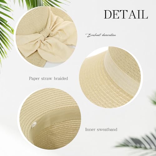 Beach Hats for Women Summer Straw Sun Hats Wide Brim Hat Foldable Packable for Travel Vacation - color: Beige