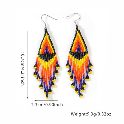 Bohemian Beaded Long Tassel Dangle Earrings for Women, Handmade Jewelry White Tarnish Resistant Lightweight Design, Stylish Accessory for Beach Vacation Party and Gift - color: Orange