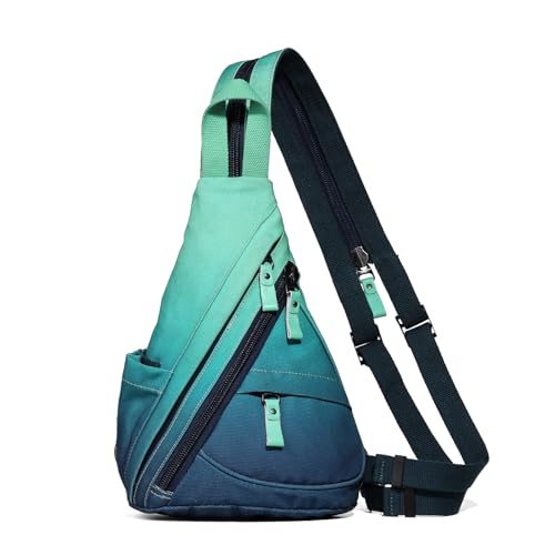 KL928 Sling Bag - Small Crossbody Backpack Shoulder Casual Daypack Rucksack for Men Women - color: 6881mr-blue+grayishgreen