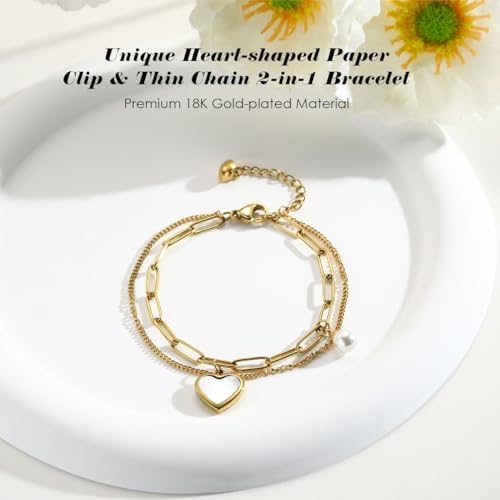 Emibele Heart Charm Bracelet for Women, Bible Verse Bracelet Stainless Steel 18K Gold Plated Bracelet Love Pendant Link Chain OT Clasp, Birthday Christmas Jewelry Gift for Mother Her - color: Gold 2
