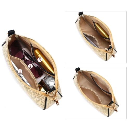 Straw Shoulder Bag for Women – Summer Woven Colorful Stripe Purse - color: Beige Straw