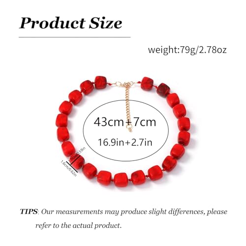 Statement Bead Necklaces for Women Boho Collar Necklace Chunky Red Resin Simple Elegant Bohemian Dress Accessories - color: A2:Bright red bead necklace