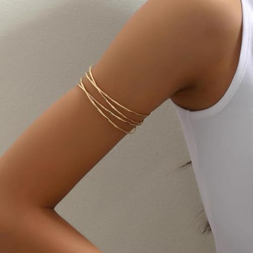 COLOYAN 6PCS Gold Arm Cuff Upper Arm Cuff Bracelets for Women Open Upper Arm Cuff Bangle Adjustable Armband Set Jewelry - color: A