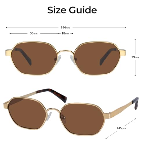 mosanana Trendy Retro Hexagon Sunglasses for Women Metal MS52593 - color: C2 Gold/Brown