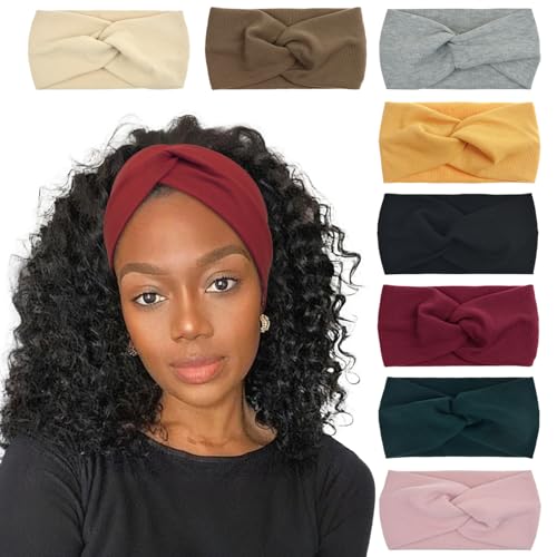 AQOKKA Elastic Knotted Headbands for Women Criss Cross Head Bands for Women's Hair Non Slip Boho Wrap Twisted Hair Accessories - color: 8 Pack Ribbing Cross Headbands D