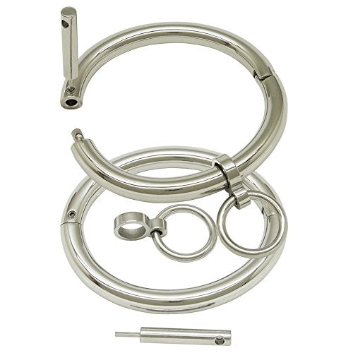 Stainless steel lockable cuff bracelets with removable O ring - color: Polished Silver, size: 70MM X 60MM