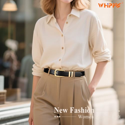 WHIPPY Women's Leather Belts for Jeans Pants Fashion Ladies Belt Gold Buckle Belts for Women - color: 1-black(gold Buckle), size: Fits Waist Size 25"-29"