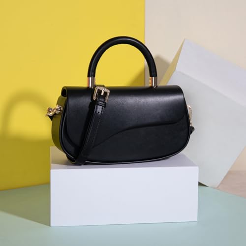 Milan Chiva Small Top Handle Purse for Women Elegant Crossbody Bag with Adjustable Strap for Evening Party & Daily Use - color: Black