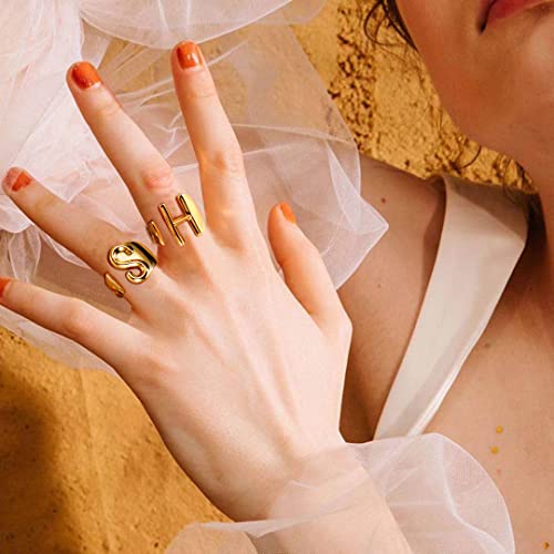 FindChic Customizable Initial Ring Statement 18K Gold Plated Fashion Cuff Rings for Women Alphabet Letter A to Z Resizable Knuckle Ring (with Gift Box) - color: H