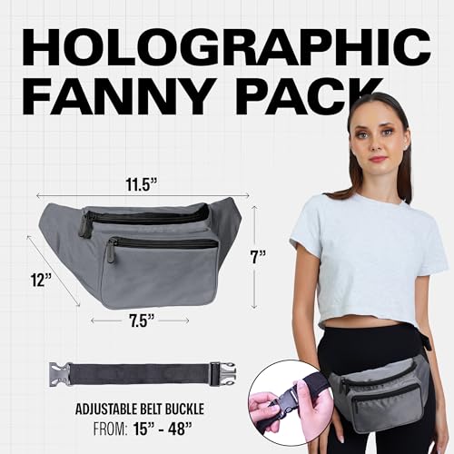 Gray Fanny Pack Belt bag - Crossbody Waist Bag for Men or Women - Hands-Free, Waterproof Large Bumbag for Hiking, Running, and Travel - color: Gray Sheen