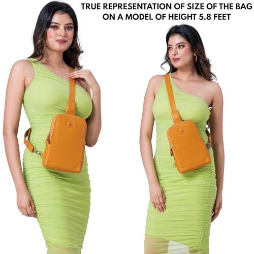 Leather Sling Bag for Women Genuine Crossbody Purse Small Trendy Cross Over Chest with Phone and Credit Card Slots (Mustard Nappa) - color: Mustard Nappa