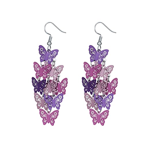 Nine Piece Butterfly Earrings Mix Color Bohemia Style Long Drop Dangle Hook Earrings Lightweight Fashion Style Butterfly Earrings Holiday Gifts Jewelry for Women - color: Purple