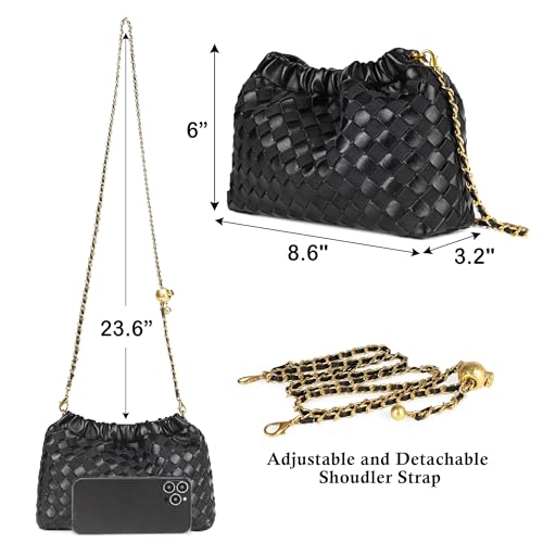 Joryin Woven Women's Crossbody Bag & Evening Purse, Trendy Dumpling Clutch & Hobo Cloud Shoulder Bag Trendy Dumpling Clutch - color: Woven Leather-basalt Black