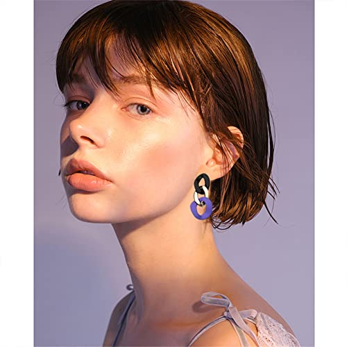Charm Elegant Hollow Color Chain Acrylic Geometric Temperament Dangle Drop Earrings Bohemian Minimalist Hypoallergenic Jewelry Gift - color: Black Purple earrings