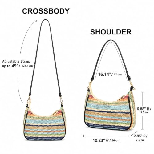 Straw Shoulder Bag for Women – Summer Woven Colorful Stripe Purse - color: Multicolor Straw