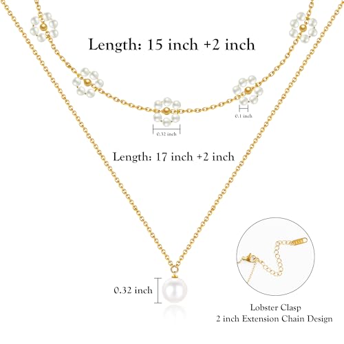 Trinckle Pearl Necklaces for Women, Gold Pearl Choker Single Pendant Necklace Layered Daisy Jewelry for Prom Birthday Gifts, Prom Wedding Strands for Bride Bridesmaids as Beach Summer Accessories - style: Daisy necklace