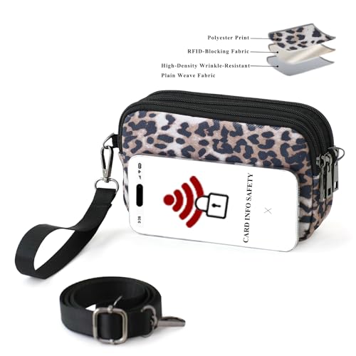Small Wristlet Wallet for Women, 3-Zip Crossbody Phone Purse - color: Whitemesh-d-leopard/Polyester