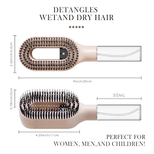 2-in-1 Manual Non-Electric Detangler Hair Brush with Built-In Mister Spray, Wet & Dry Detangling Brush for Curly, Wavy & Straight Hair, No-Tangle Anti-Frizz Brush，Reservoir 50ml.(Khaki) - color: Khaki