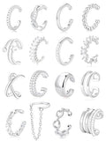 AKEOQI 16 Pcs Ear Cuff Earrings Non Piercing Cubic Zirconia Ear Cuffs for Women Silver Gold Plated Clip on Cartilage Helix Wrap Fake Earrings Jewelry - color: Silver