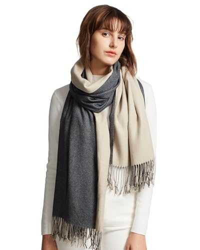 maamgic Women's Winter Scarf Soft Warm Scarf for Women Cozy Shawl Wraps for Women Lightweight Pashmina Style Wrap - color: Dark Grey and Cream