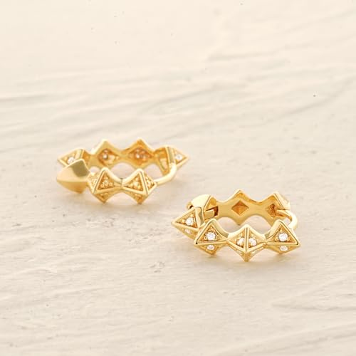 MYEARS Women Earrings Gold Huggie Hoop 14K Small Simple Hypoallergenic Everyday Jewelry - style: Pyramid
