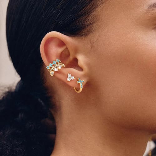 MEVECCO Ear Cuff Non Piercing for Women 18K Gold Plated Dainty Ear Cuff Earring Stacks Cartilage Clip On Wrap Huggie Minimalist Fake Piercings Open Hoops Jewelry Gifts - style: flower-tur