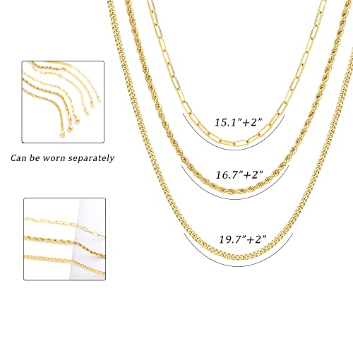 CHESKY Layered Necklaces for Women, 14K Gold Plated Chain Necklace Women Trendy Cuban Link Paperclip Chain Toggle Clasp Necklace Fashion Chunky Jewelry for Women - style: Paperclip/Rope/Cuban-GD