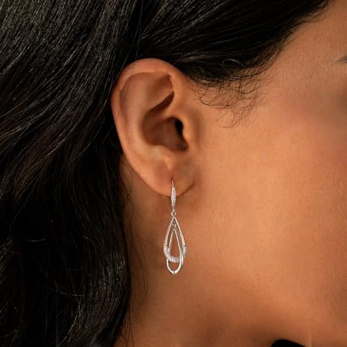 Dangle Earrings For Women, Silver Plated Lightweight Drop Earrings With Sparkling Cubic Zirconia,14K Gold Plated Hypoallergenic Face Shaping Earrings For Wedding Party Daily Office Jewelry Gift - color: Silver