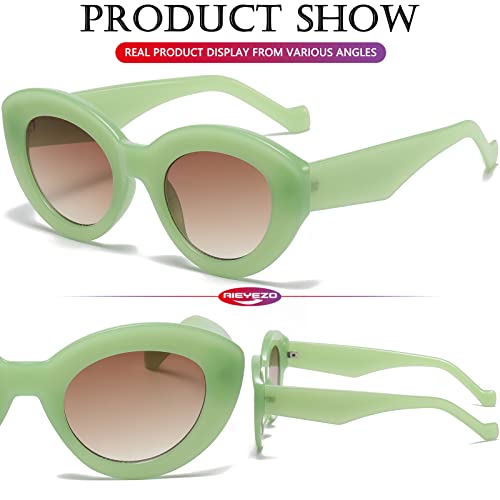 AIEYEZO Oversized Cat Eye Sunglasses for Women Cute Oval Thick Frame Cateye Sun Glasses Chic Retro Style Shades - color: 2 Set (Green + Purple)