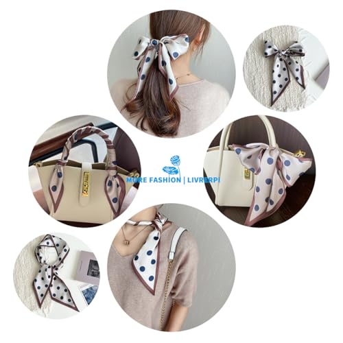 Hair Head Neck Bag Long Scarf Versatile Wrap for Women Soft & Lightweight for Everyday Chic - color: 12 Khaki Polka Dot 3.7 X 38 Inch