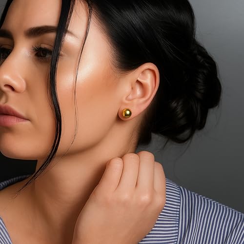 Kezef 14K Gold Filled Ball Stud Earrings for Women - Thick 14K Gold Layer, Hypoallergenic for Sensitive Ears, Round Studs | 3mm-9mm - style: 9mm