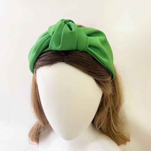 Green Knotted Headbands for Women Satin Wide Headband Non Slip Head Bands Fashion Headband Hair Styling Accessories Womens Sisters Girls Gifts - color: Green