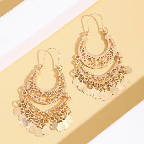 Boho Earrings for Women Trendy Gold Dangle Earrings Vintage Bohemian Indian Country Jewelry Gifts Boho Dress Chic Clothing - color: F1:Gold earrings