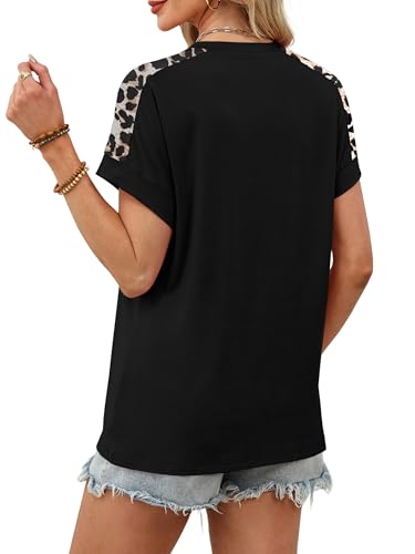 WIHOLL Womens Tops Short Sleeve Shirts Summer Outfits 2026 Spring Dressy Casual Clothes Clothing - color: Black, size: Medium