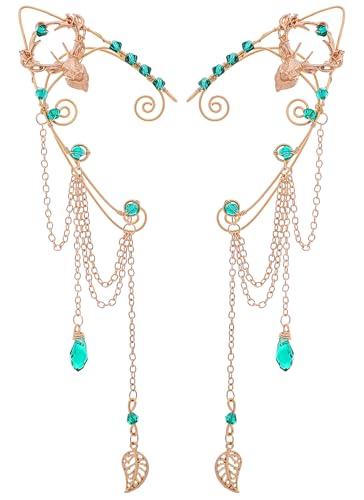 FRESHME Fairy Elf Ear Cuffs - Renaissance Costume Renfaire Non Pierced Elven Ear Climber Cosplay Medieval Fantasy Accessories - color: Gold