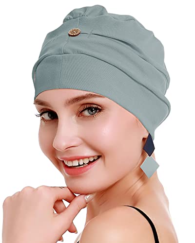 osvyo Cotton Chemo Turbans for Women Cancer Hairloss hat - Cotton Lightweight Headwear Sealed Packaging - color: Cotton Light Blue Grey
