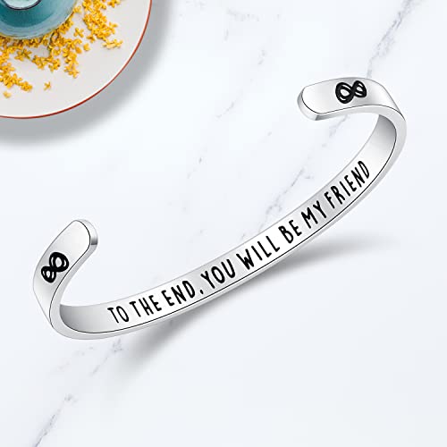 TONY & SANDY Inspirational Bracelets for Women Teen Girls Personalized Gifts for Daughter Granddaughter Mom Sister Friends Stainless Steel Engraved Cuff Birthday Easter Christmas - style: A - Friends Gifts- To the end you will be my friend
