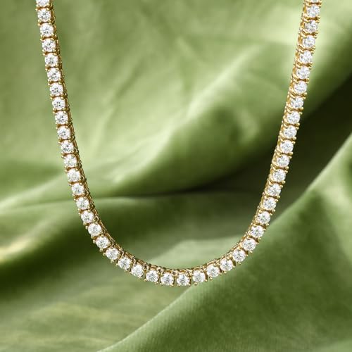 BREN Tennis Necklace - 3mm 4mm 5mm Iced Out Diamond Tennis Chain 5A Cubic Zirconia Necklace - 18K/White Gold Plated Flat Tennis Necklace for Women and Men Size 16"-22" - color: Gold-3mm, size: 22 inch