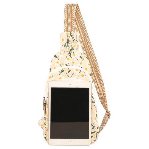SILKAREA Canvas Sling Bag for Wome Crossbody Purse Small Sling Backpack Purse Travel Hiking Chest Bag Daypack - color: Embroidered Chamomile