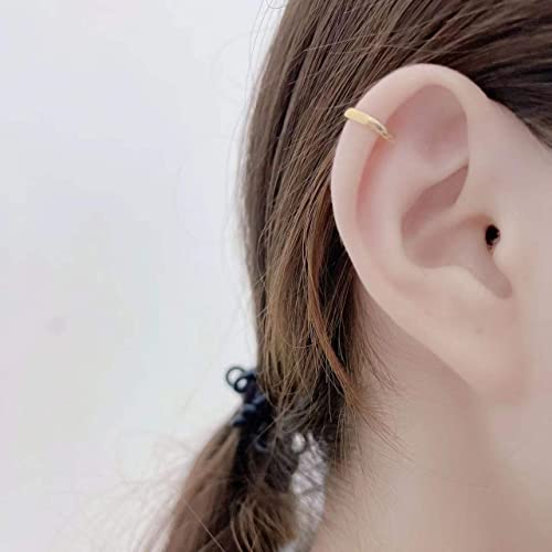 Minimalist Cuff Clip On 925 Sterling Silver Small Hoop Earrings for Women Teen Girls Cartilage Fashion Wrap No Piercing Ear Hypoallergenic - color: Gold